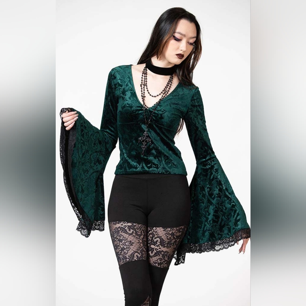 Killstar Emerald Aetheling Velvet Top Unicorn Print